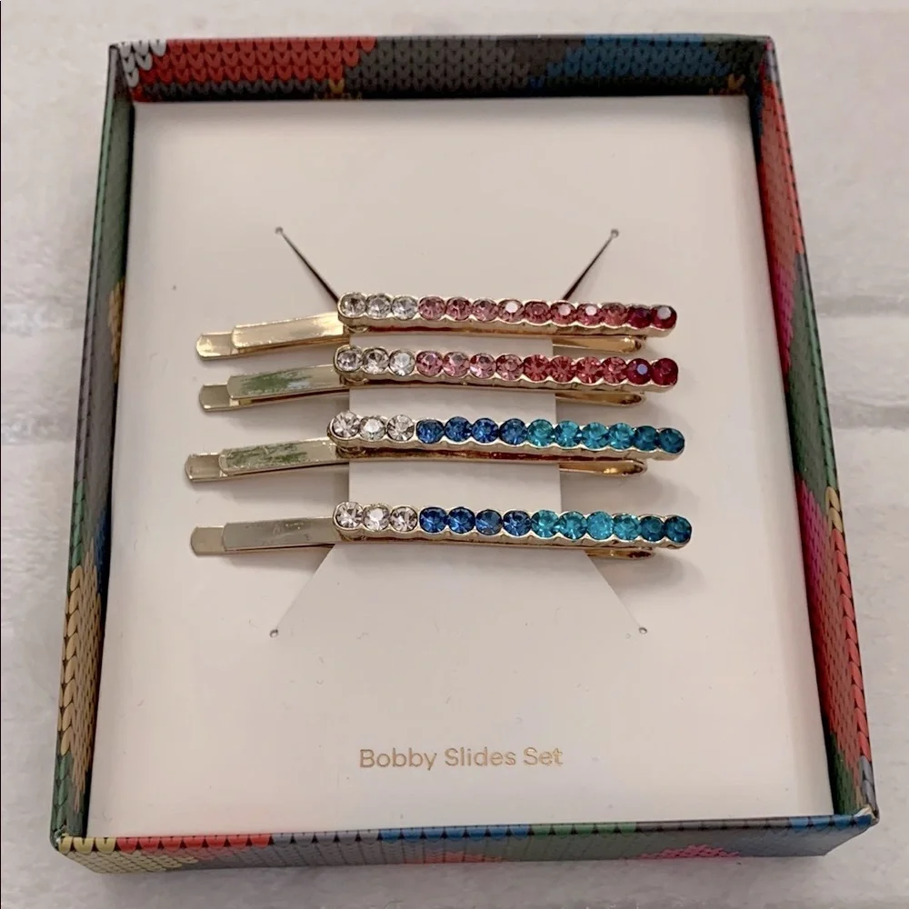 Colorful Rhinestones Gold Bobby Slides Set
